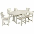 Polywood La Casa Cafe 7-Piece Sand Dining Set with 6 Arm Chairs and Nautical Trestle Table 633PWS2971SA